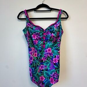 Vintage Maxine of Hollywood Teal and Pink Floral Swimsuit